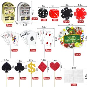 Morofme 21 PCS Casino Cake Decorations with Slot Machine Toy Cake Toppers Poker CupCake Topper Casino Happy Birthday Cake Topper Poker Chips Dices Dollar Sign Las Vegas Themed Birthday Party Supplies