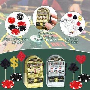 Morofme 21 PCS Casino Cake Decorations with Slot Machine Toy Cake Toppers Poker CupCake Topper Casino Happy Birthday Cake Topper Poker Chips Dices Dollar Sign Las Vegas Themed Birthday Party Supplies