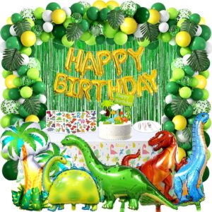 176pcs dinosaur birthday party decorations, slmeno dinosaur balloon arch garland kit with dinosaur cake topper,happy birthday balloons,dinosaur tablecloth,curtains,glow in the dark dinosaur tattoos