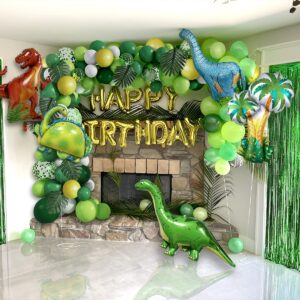 176pcs Dinosaur Birthday Party Decorations, Slmeno Dinosaur Balloon Arch Garland Kit with Dinosaur Cake Topper,HAPPY BIRTHDAY Balloons,Dinosaur Tablecloth,Curtains,Glow In The Dark Dinosaur Tattoos