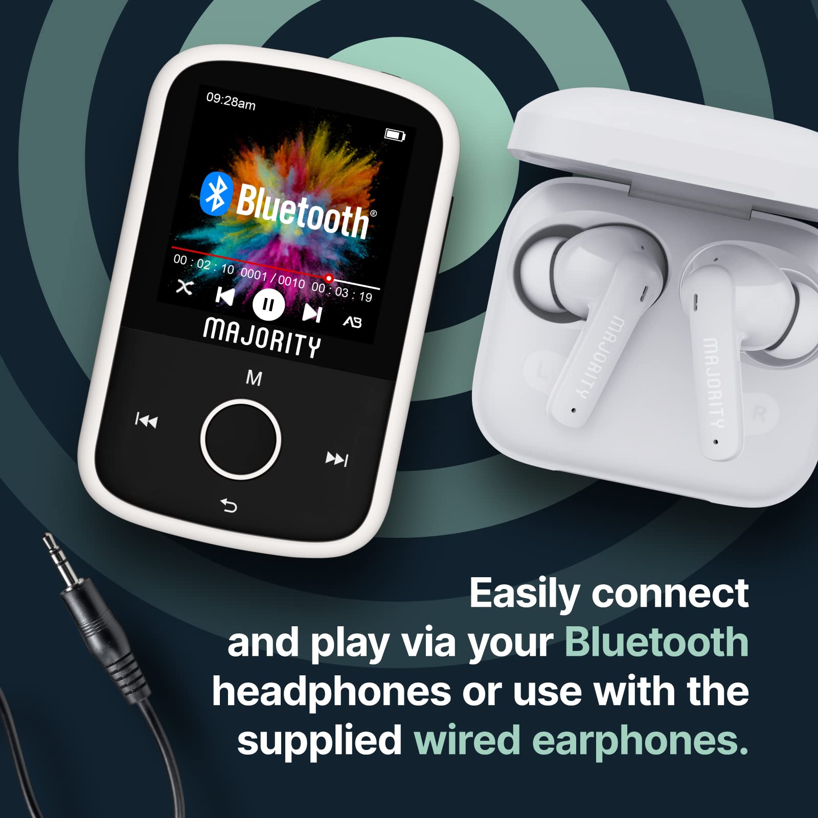 Bluetooth MP3 Player with Headphones, Sport Clip and Up to 128GB Expandable Storage | Majority MP3 Player, Bluetooth Music Player | MP3 & Digital Audio Players