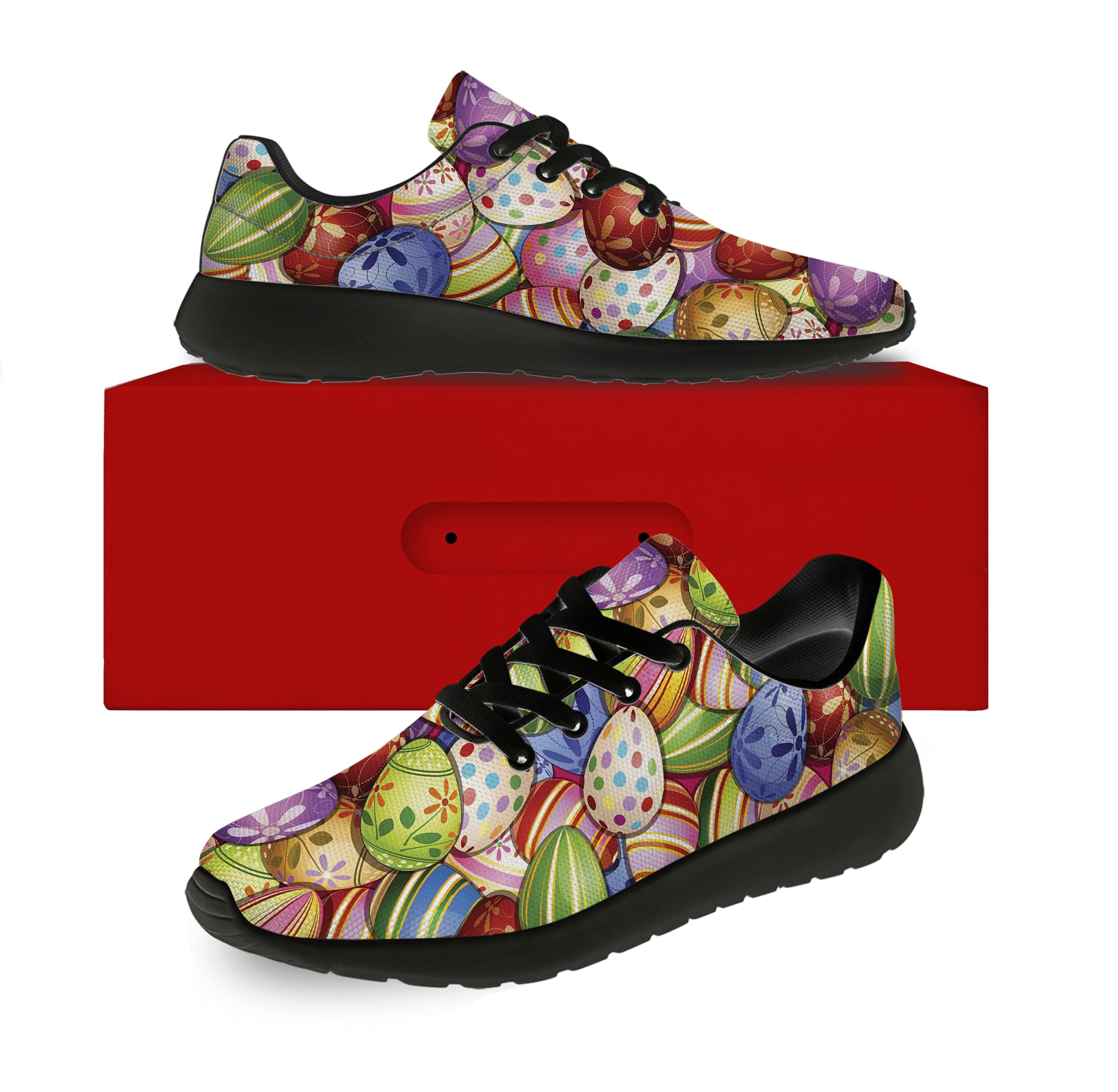 lodaden Easter Shoes Men's Women's Adult Tennis Walking Sneakers Colorful Easter Eggs Print Shoes Gifts for Girls Boys,US Size 13 Women/11 Men