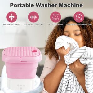 Portable Washing Machine, Mini Foldable Washer and Spin Dryer Small Foldable Bucket Washer, 3 Modes Deep Cleaning Half Automatic Wash and Dump Washer(Pink)