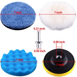 SIQUK 16 Pieces 7 Inch Buffing Pads Foam Polishing Pad Kit Polisher Pads Bonnets Wax Buffer Polish Pads Car Buffer Attachment for Drill