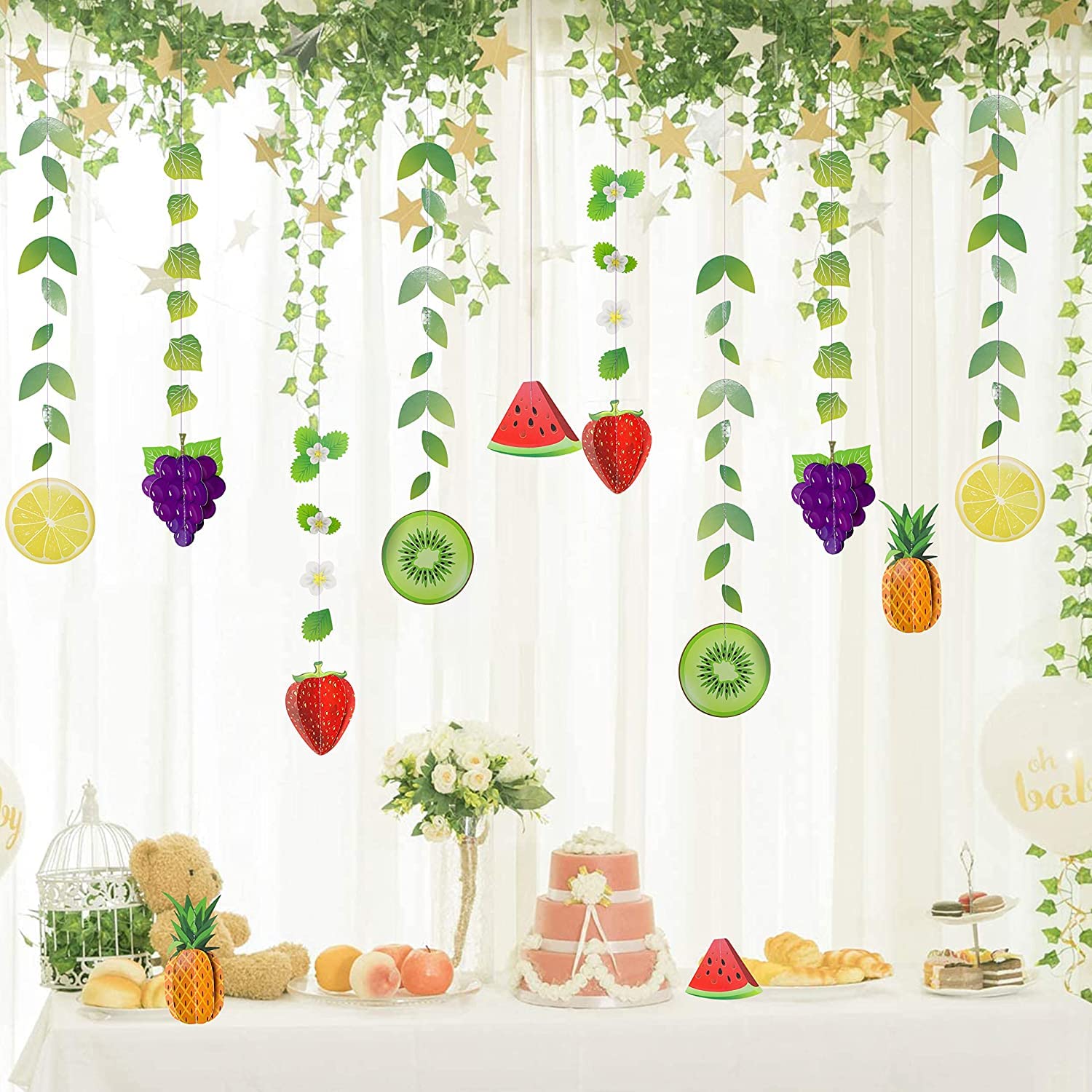 12 Strings Fruit Garlands for Kids Birthday Party Decorations Fruit Birthday Banner for Holiday Luau Tropical Theme Party Supplies Baby Shower Decorations