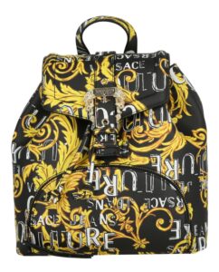 versace jeans couture women's black backpack with baroque logo print and iconic buckle 74va4bf8zs597