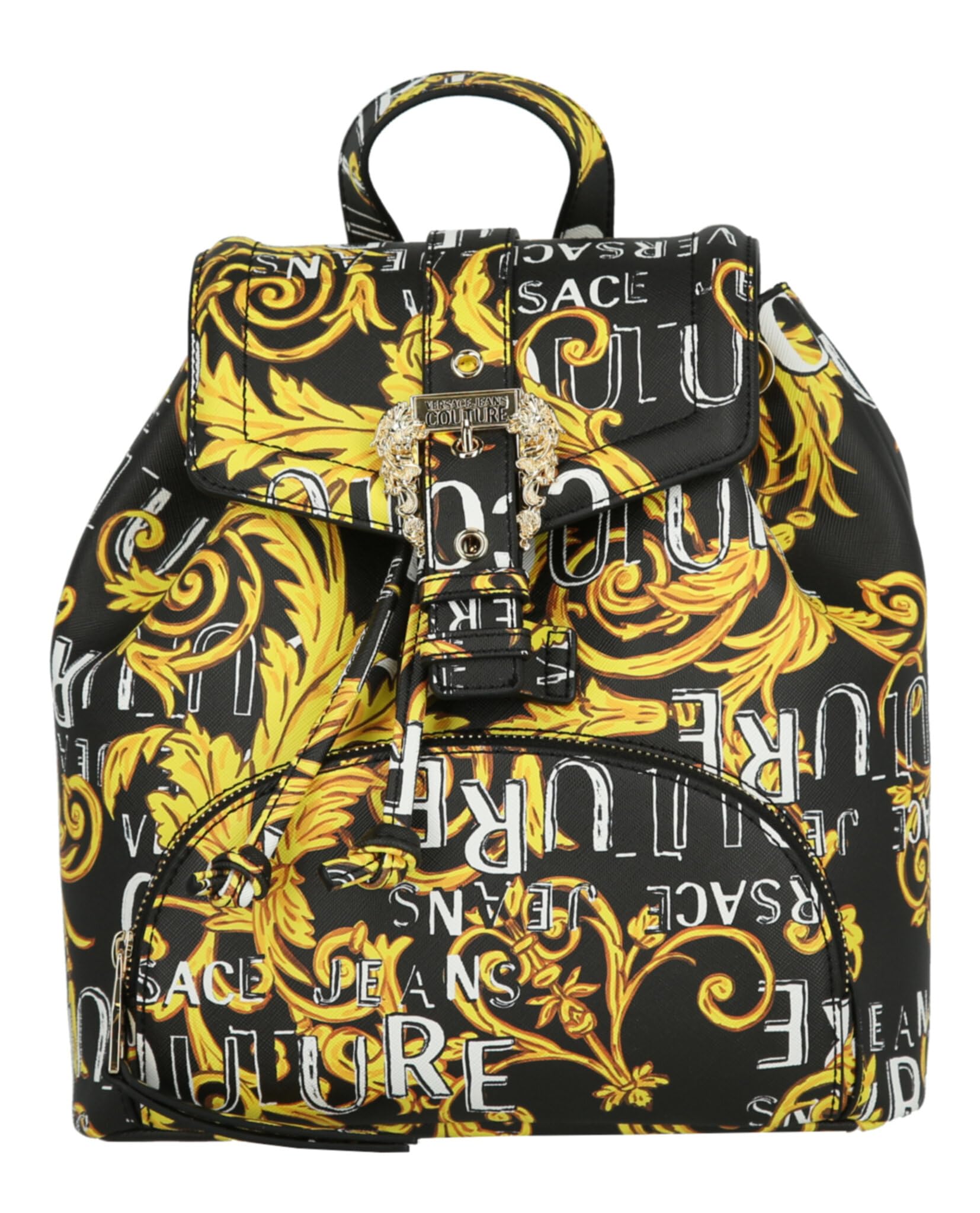 Versace Jeans COUTURE WOMEN'S BLACK BACKPACK WITH BAROQUE LOGO PRINT AND ICONIC BUCKLE 74VA4BF8ZS597