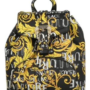 Versace Jeans COUTURE WOMEN'S BLACK BACKPACK WITH BAROQUE LOGO PRINT AND ICONIC BUCKLE 74VA4BF8ZS597