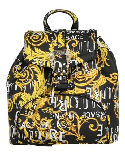 Versace Jeans COUTURE WOMEN'S BLACK BACKPACK WITH BAROQUE LOGO PRINT AND ICONIC BUCKLE 74VA4BF8ZS597