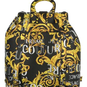 Versace Jeans COUTURE WOMEN'S BLACK BACKPACK WITH BAROQUE LOGO PRINT AND ICONIC BUCKLE 74VA4BF8ZS597