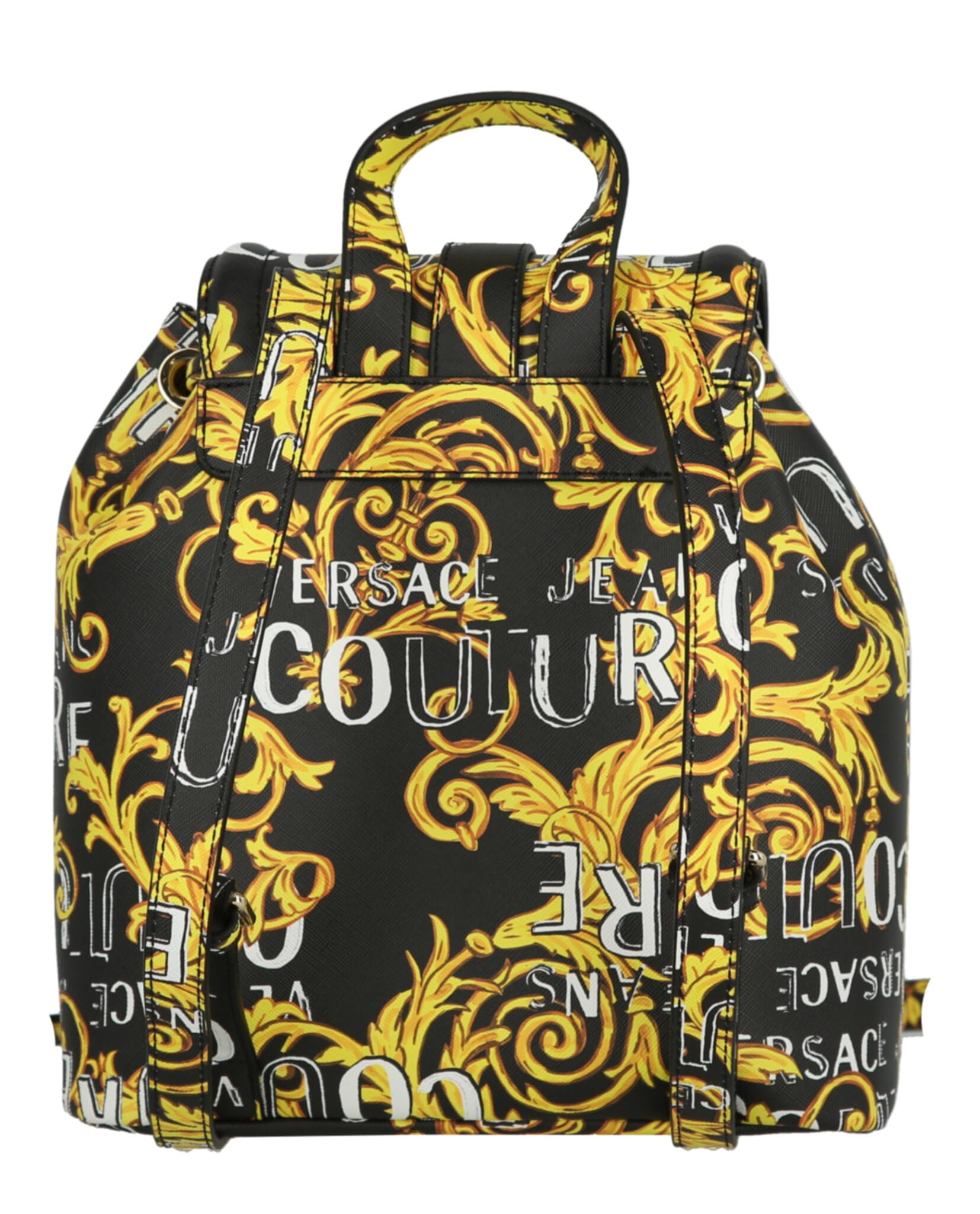 Versace Jeans COUTURE WOMEN'S BLACK BACKPACK WITH BAROQUE LOGO PRINT AND ICONIC BUCKLE 74VA4BF8ZS597