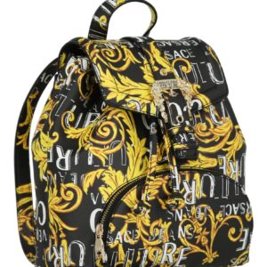 Versace Jeans COUTURE WOMEN'S BLACK BACKPACK WITH BAROQUE LOGO PRINT AND ICONIC BUCKLE 74VA4BF8ZS597