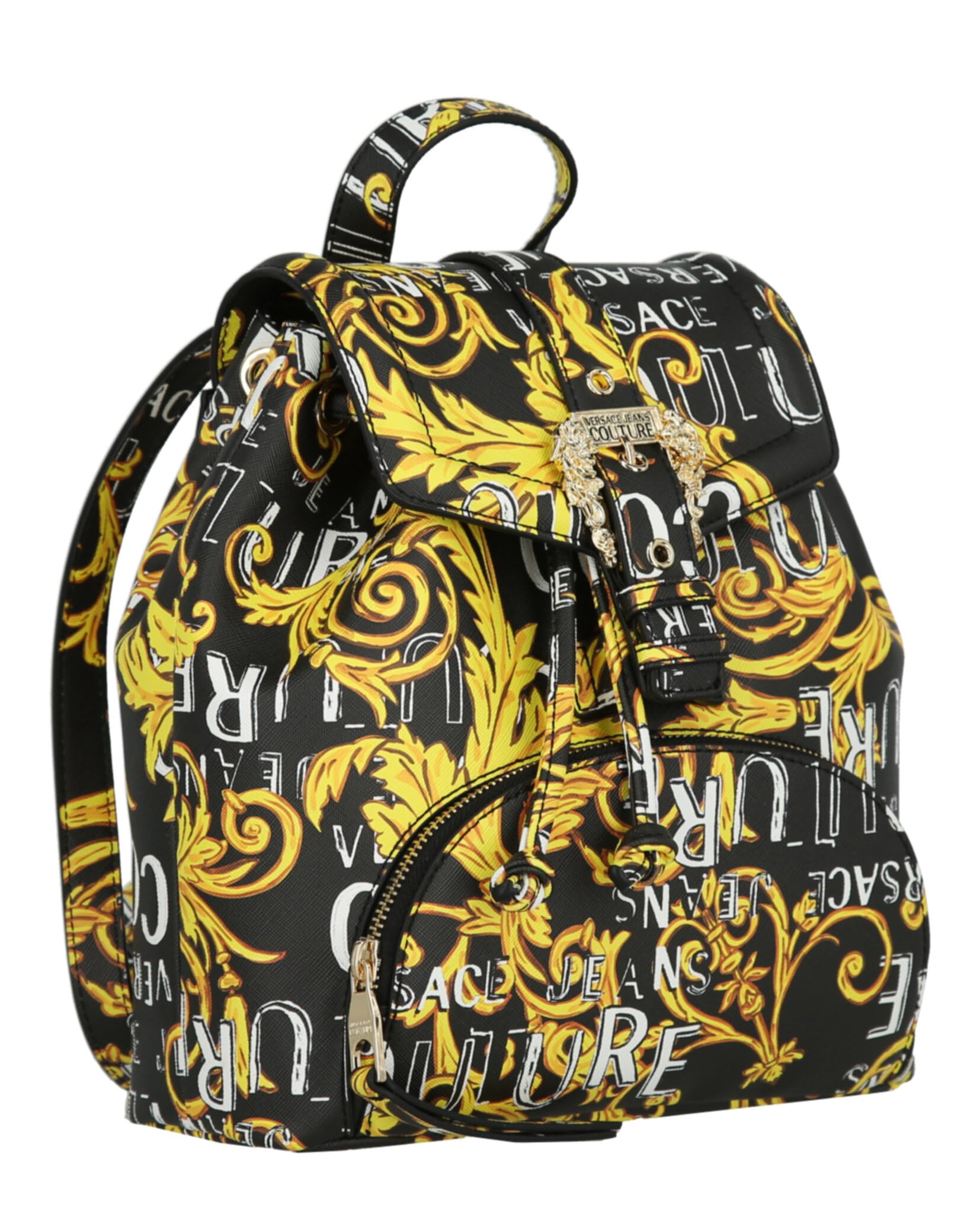 Versace Jeans COUTURE WOMEN'S BLACK BACKPACK WITH BAROQUE LOGO PRINT AND ICONIC BUCKLE 74VA4BF8ZS597