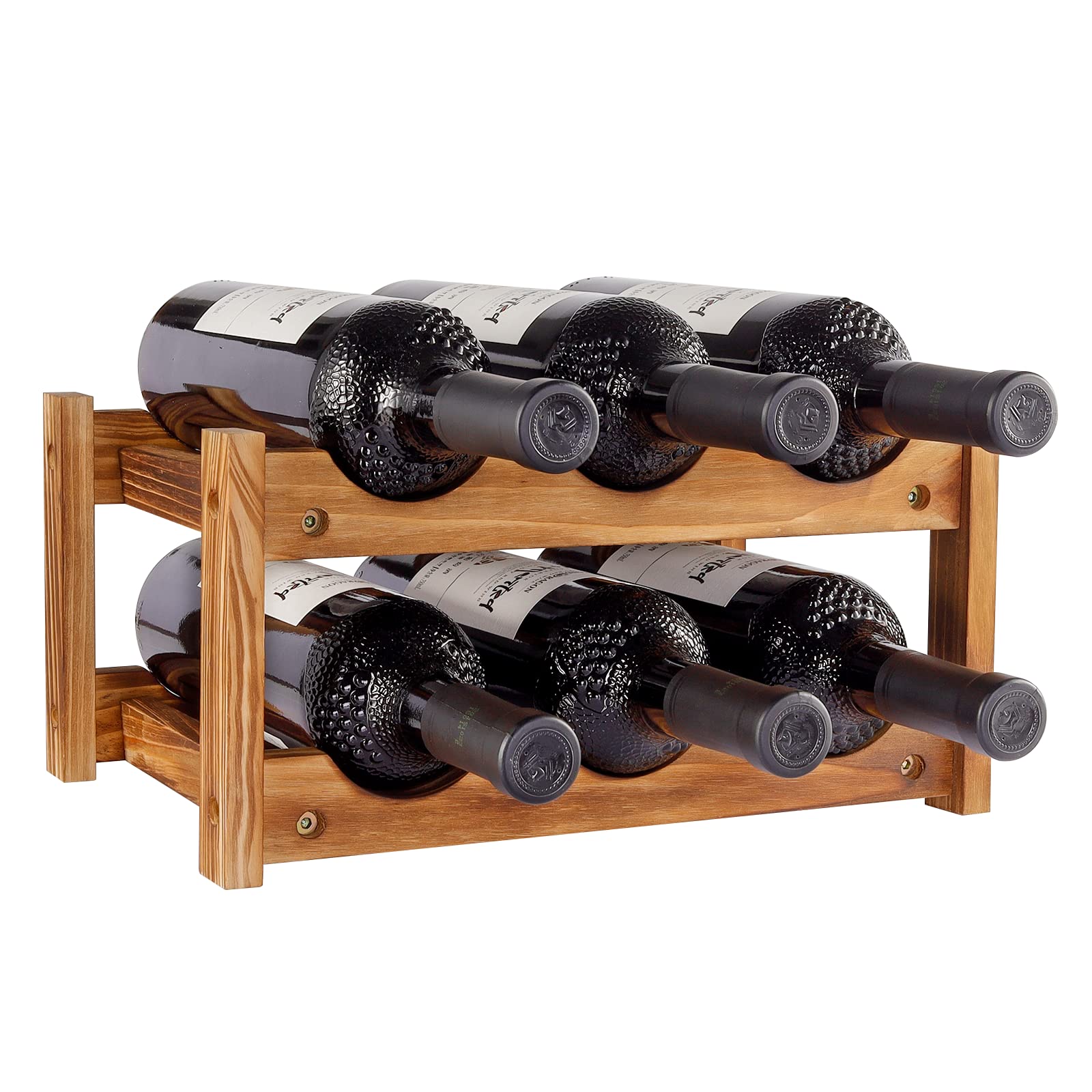 Forc Wine Rack 6 Bottle 2-Tier Wood Wine Storage Easy-Assembly Space-Saving for Wine Lovers,Kitchen Wine Organizer for Countertop,Table Top,Pantry, Home,Room Decor,Bar,Cellar Basement (2-Tiers)