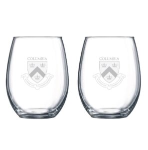 rfsj etched satin frost logo wine or beverage glass set of 2 (columbia)