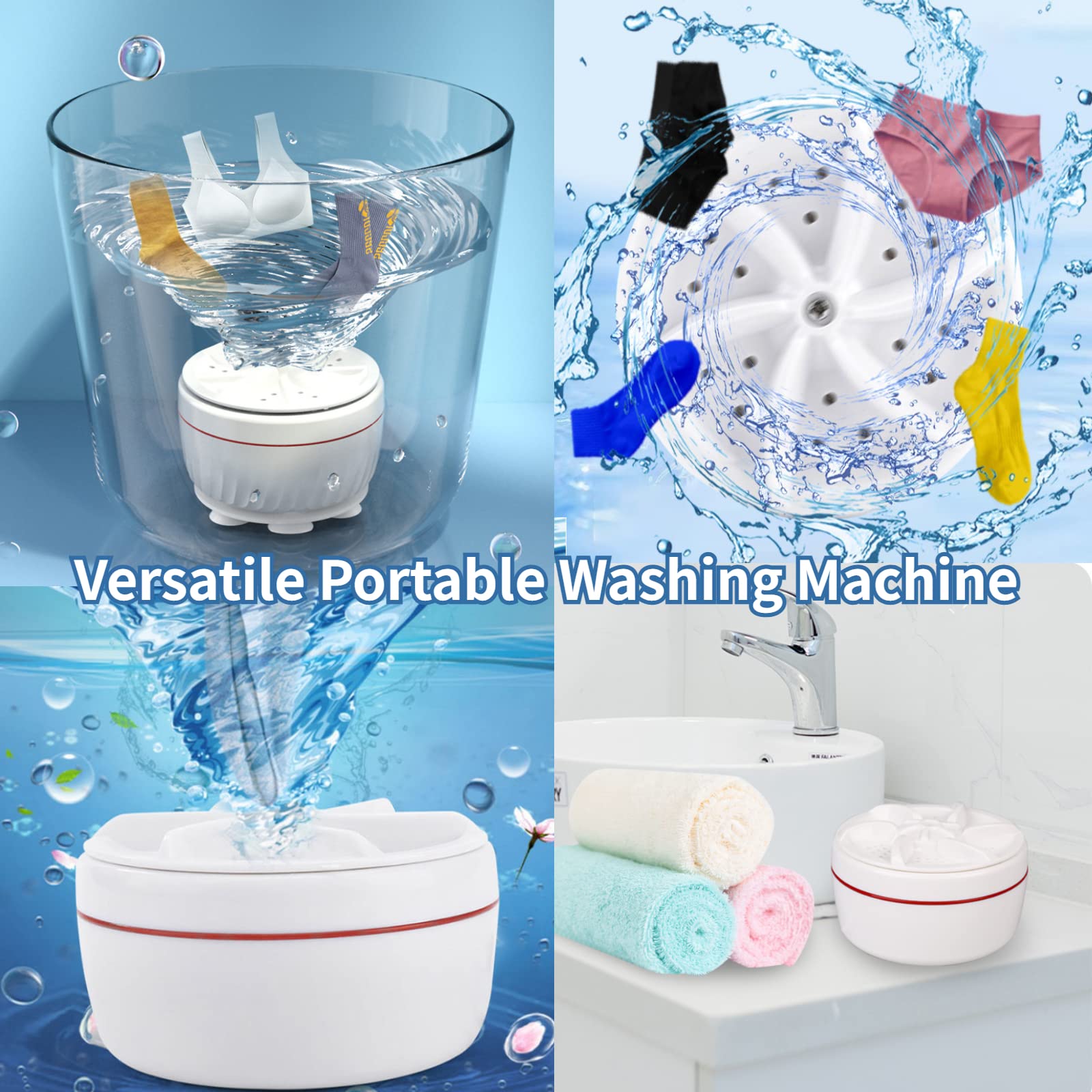 Mini Washing Machine Portable Washer College Rooms Travel Home Apartment Laundry Small Turbine Washer with USB Business Trip Sink RV Trailer Truck Dormitory Dorm Bucket(watts, 80)