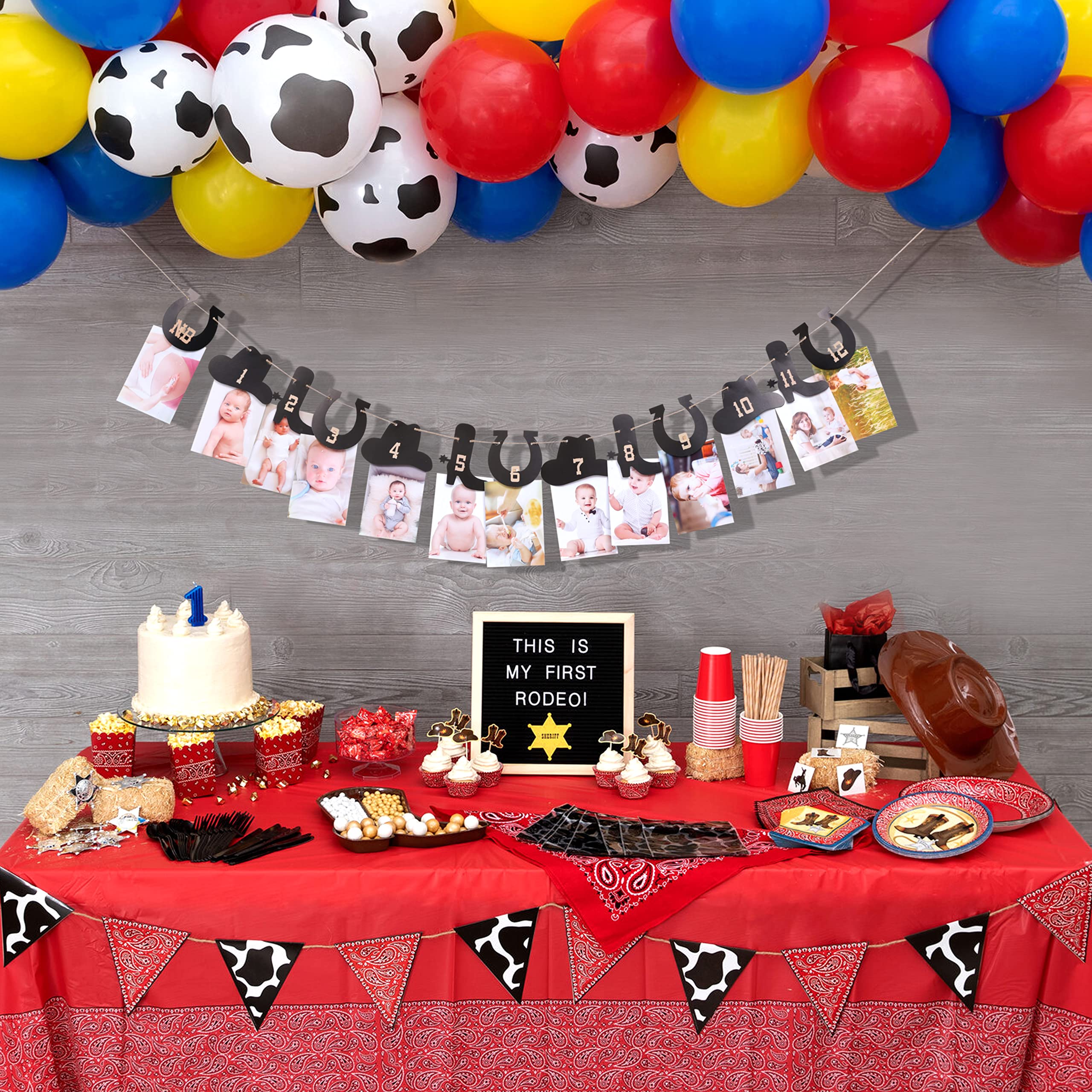 Western Cowboy Monthly Photo Banner - My First Rodeo 1st Birthday Party,cowboy First Birthday Decorations Photo Banner,newborn to 12 Months,cow Birthday Photo Display