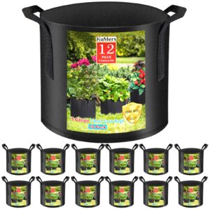 kumers 12 pack grow bags 5 gallon, 300g heavy duty thickened non-woven plant bag plant fabric pots with handles planting bags, pot for plants
