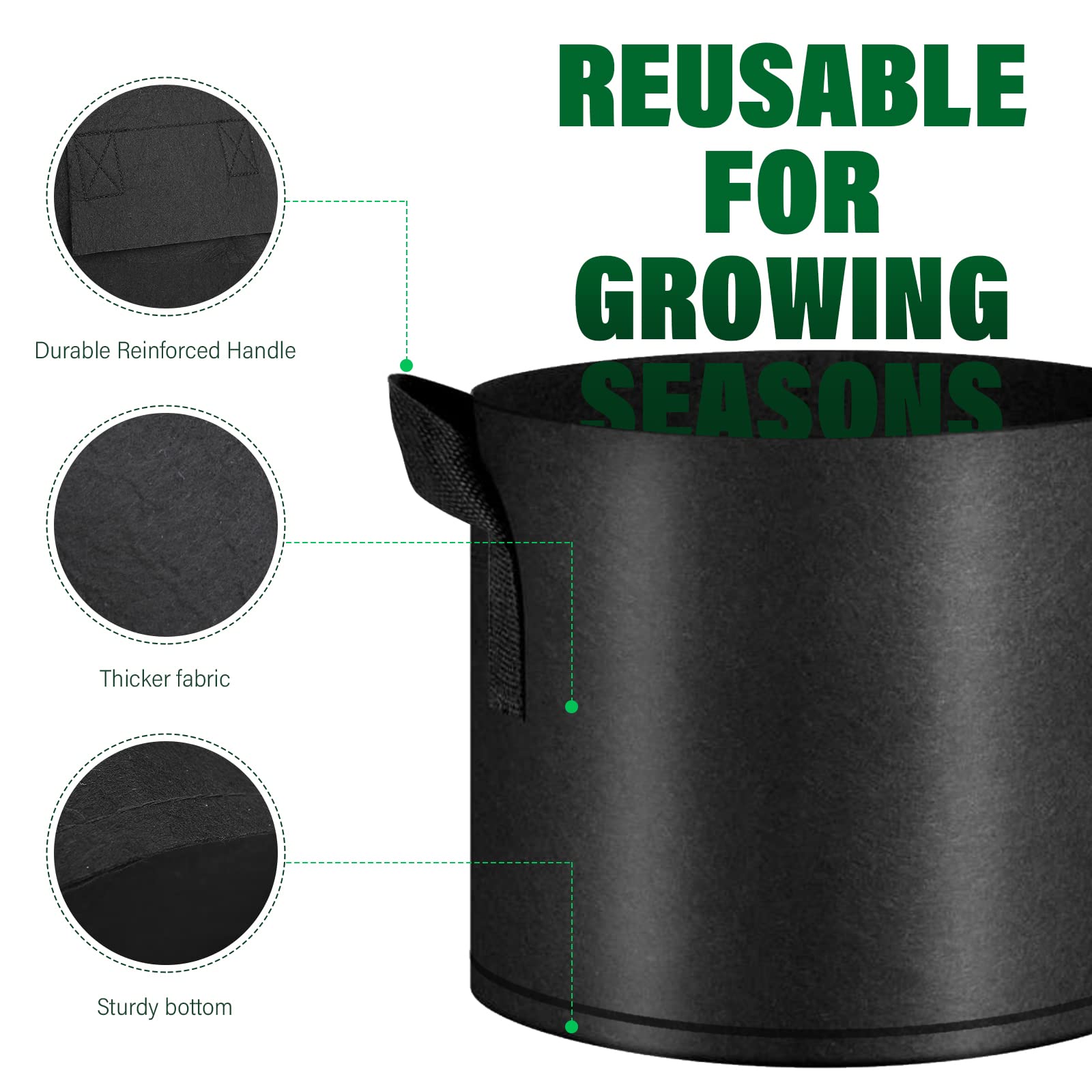 KuMers 12 Pack Grow Bags 5 Gallon, 300G Heavy Duty Thickened Non-Woven Plant Bag Plant Fabric Pots with Handles Planting Bags, Pot for Plants