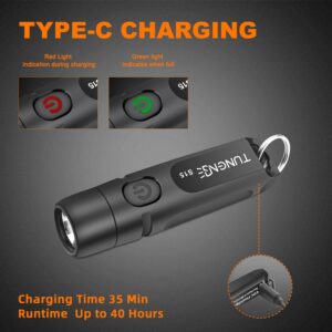 TUNENGE Rechargeable Keychain Flashlights, 650 High Lumens EDC Pocket Flashlights, Mini Flashlight Be Used for Camping Outdoors Emergency（Black）