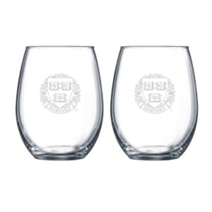 rfsj etched satin frost logo wine or beverage glass set of 2 (harvard)