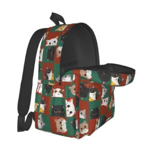 Shoggoth Cat Backpack 17 Inch Cute Cats Print Casual Daypack Lightweight Women's Laptop Backpack Campus Travel Bag for Women Man Hiking