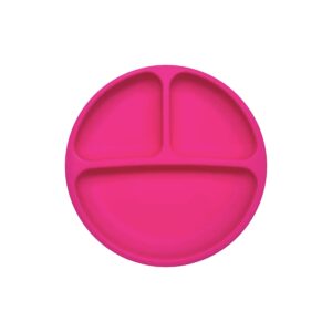 PlusLove Silicone Suction Plate– 100% Silicone Baby Plate, Toddler Plate, Kid Plates, Divided Plate With Suction Feature |Baby Led Weaning Plate| 3 Pack (Hot Pink, Purple, Pink, With Lids)