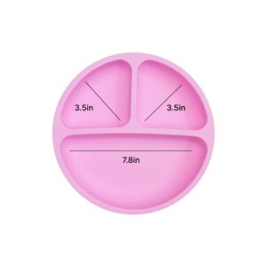 PlusLove Silicone Suction Plate– 100% Silicone Baby Plate, Toddler Plate, Kid Plates, Divided Plate With Suction Feature |Baby Led Weaning Plate| 3 Pack (Hot Pink, Purple, Pink, With Lids)