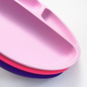 PlusLove Silicone Suction Plate– 100% Silicone Baby Plate, Toddler Plate, Kid Plates, Divided Plate With Suction Feature |Baby Led Weaning Plate| 3 Pack (Hot Pink, Purple, Pink, With Lids)