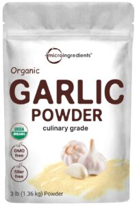 organic garlic powder, 3lbs | premium source from harvested raw allium sativum bulb |culinary grade | great for seasonings, meats & vegetables | additive free, non-gmo, bulk supply
