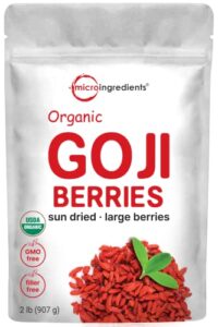 organic goji berries 32 ounce, large whole sun-dried berries | sulfate free, natural antioxidant | raw superfood berry for energy, eye, & immune health | non-gmo