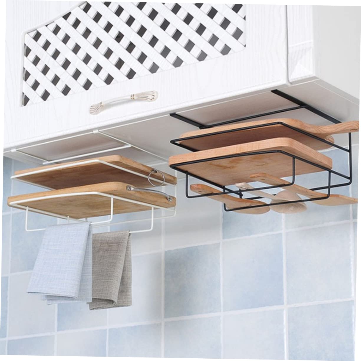 Zerodeko Kitchen Houseware Organizer Metal Storage Baskets Kitchen Counter Organizer Rack Over Cabinet Organizer Under Cabinet Cutting Board Rack Metal Dish Storage Racks Wall White Shelf