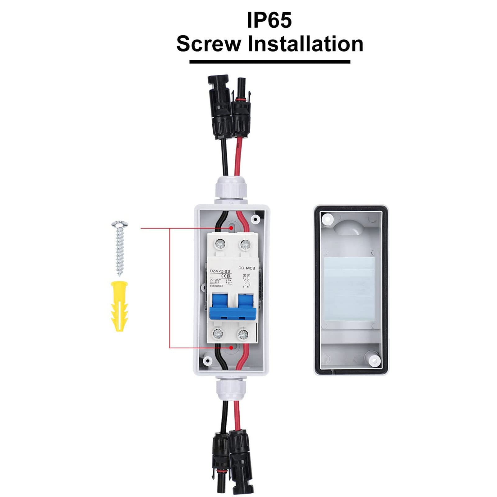 Solar Disconnect Switch, IP65 1000V 20A PA66 Shell Solar Circuit Breaker Outdoor Breaker Box Plug and Play Solar Panel Disconnect Switch for Power Generation System