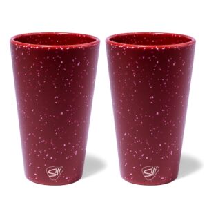 silipint: silicone pint glasses: 2 pack speckled red - 16oz unbreakable cups, flexible, sustainable, hot/cold, non-slip easy grip