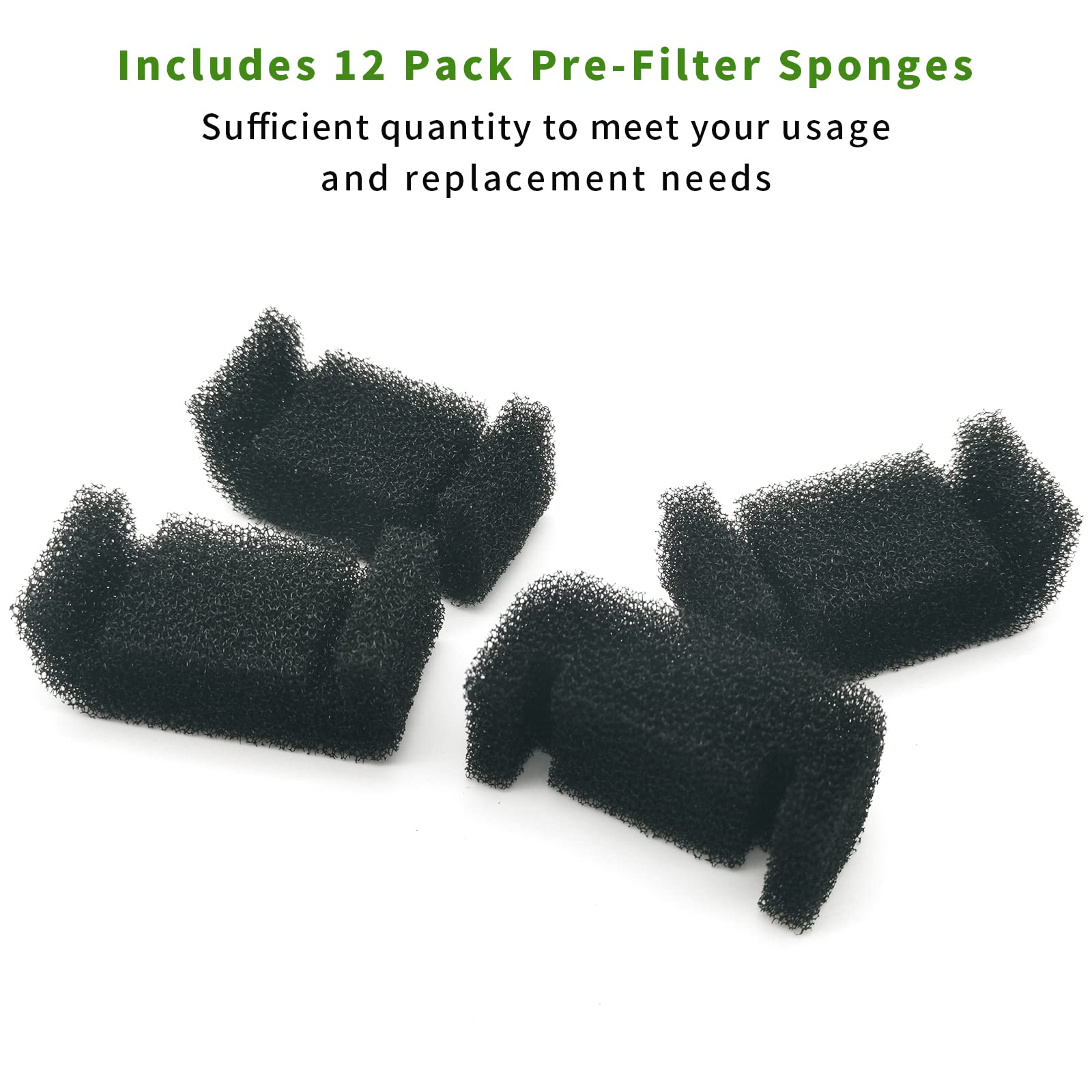 12 Pack Cat Water Fountain Sponge Filters, Replacement Foam Filters for 67oz/2L Pet Fountain 81oz/2.4L Stainless Steel Dog Drinking Fountain(Pump Not Included)