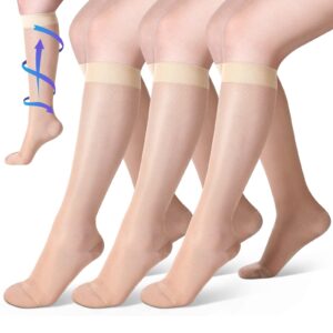 3 pairs sheer compression socks 20-30 mmhg sheer compression stockings graduated compression socks 20-30 mmhg knee high compression socks for women swelling edema (nude, x-large)