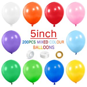 200Pcs 5 Inch Balloon Assorted Colors, Mini Latex Small Balloon, 5 Inch Latex Balloon for Party Birthday Baby Shower.(Color)