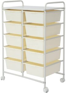 ytaoka rolling cart with 10 drawers, plastic drawer cart with metal frame, multipurpose art craft cart organizer with wheels, utility cart with drawers for home, office, school, white