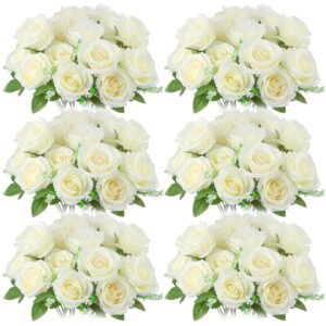 hanaive 60 heads artificial white rose silk roses with stem valentine's day white flowers real looking faux flowers for girlfriend wedding bridal diy shower party home centerpieces decorations