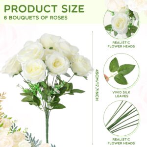 Hanaive 60 Heads Artificial White Rose Silk Roses with Stem Valentine's Day White Flowers Real Looking Faux Flowers for Girlfriend Wedding Bridal DIY Shower Party Home Centerpieces Decorations