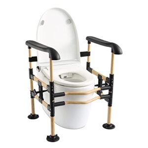 toilet safety rail for elderly, adjustable detachable frame, toilet safety frame for elderly & handicapped - elderly assistance products, 4 replacement suction pads, enhances stability