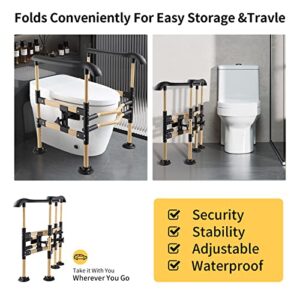 Toilet Safety Rail for Elderly, Adjustable Detachable Frame, Toilet Safety Frame for Elderly & Handicapped - Elderly Assistance Products, 4 Replacement Suction Pads, Enhances Stability
