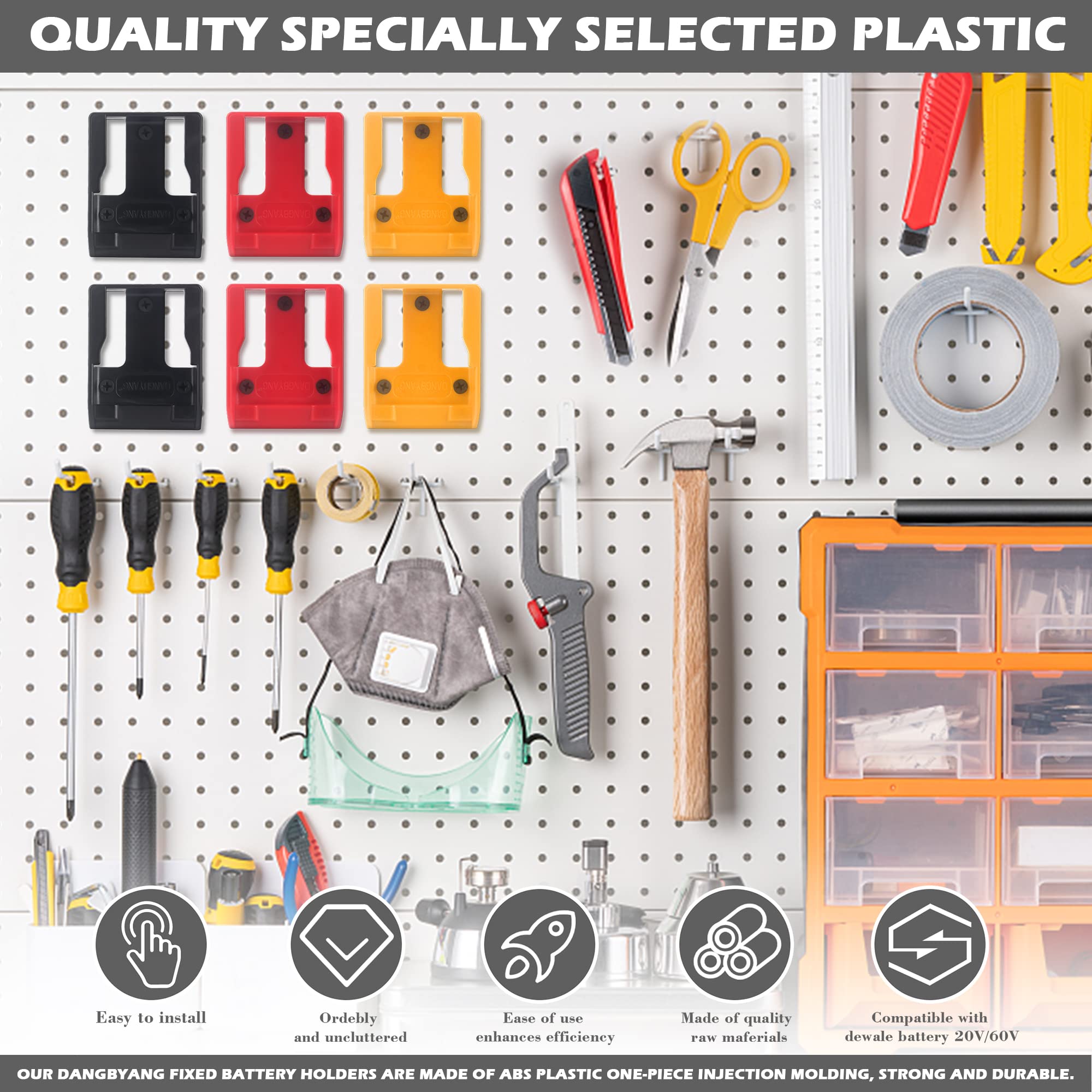 DANGBYANG Fixed Battery Holders, Cordless Battery Mounts Power Tools Fit for 20V 60V MAX Battery Base (6 Pack Yellow)