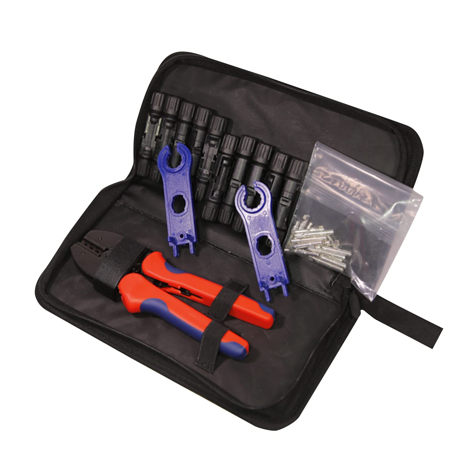 Solar Crimper Tool Kit for Solar Panel Cable Wire with 1PCS Solar Crimper and 5Pairs Solar connectors and 1Pair Solar Connector Spanner Wrench, Solar Installation Assembly Tools