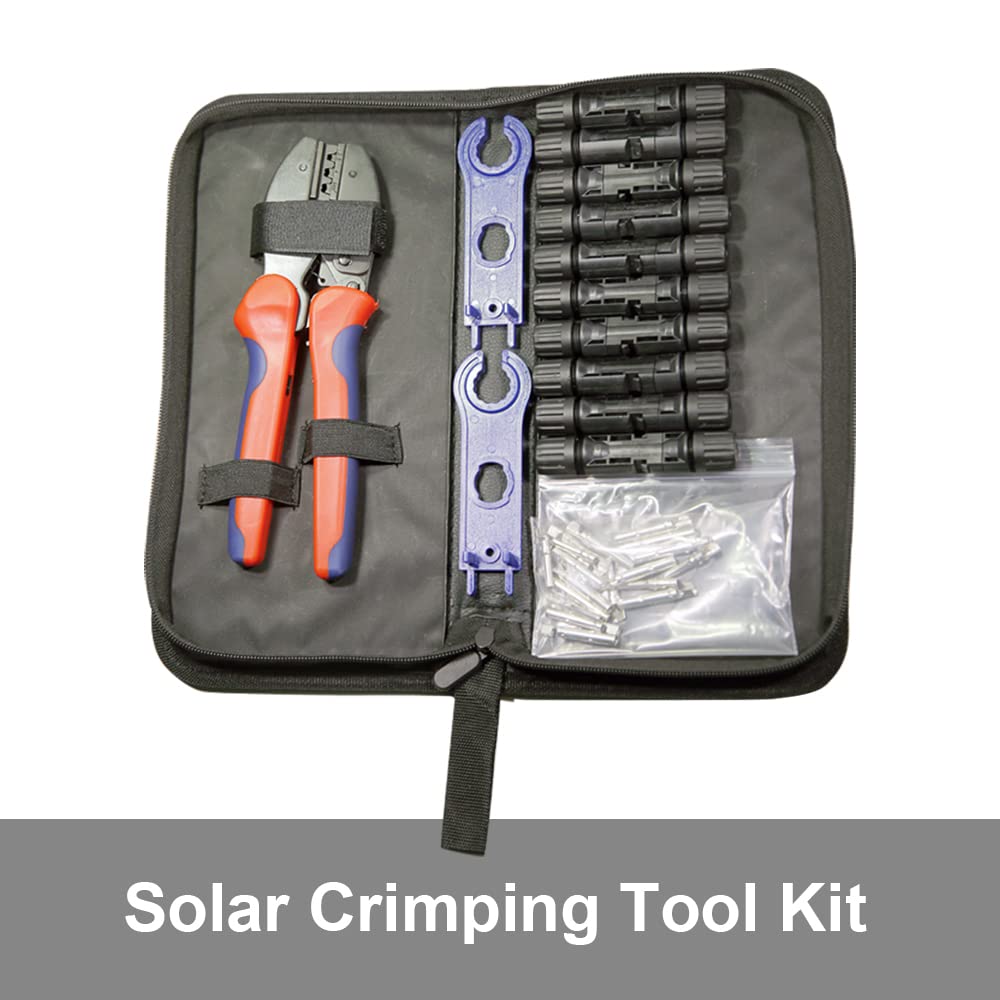 Solar Crimper Tool Kit for Solar Panel Cable Wire with 1PCS Solar Crimper and 5Pairs Solar connectors and 1Pair Solar Connector Spanner Wrench, Solar Installation Assembly Tools