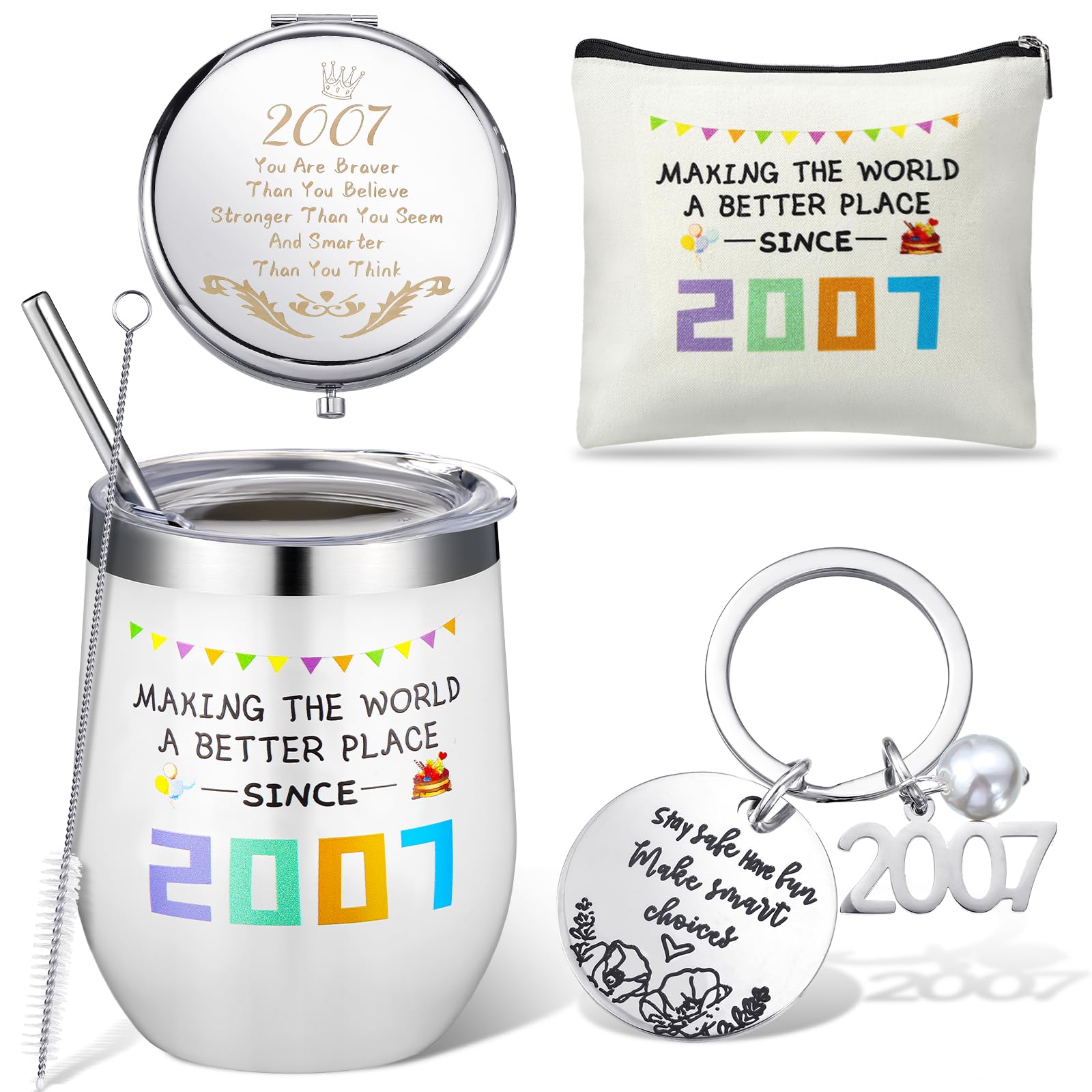 Didaey 14/16/17/18/19/22 Years Old Birthday Sweet Gift Makeup Bag 12 oz Tumbler Keychain Makeup Mirror for Daughter Bff Mother(17th Birthday)
