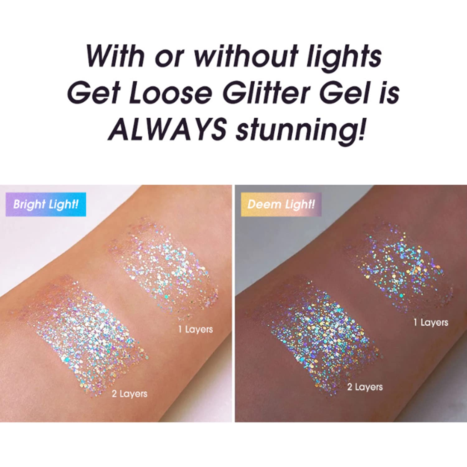 Melemando Holographic Body Glitter Gel 8 Colors Changing Ultra-fine Glitter Gel Long Lasting Waterproof Glitter Gel Makeup for Face Body Lip and Hair (Color 01)