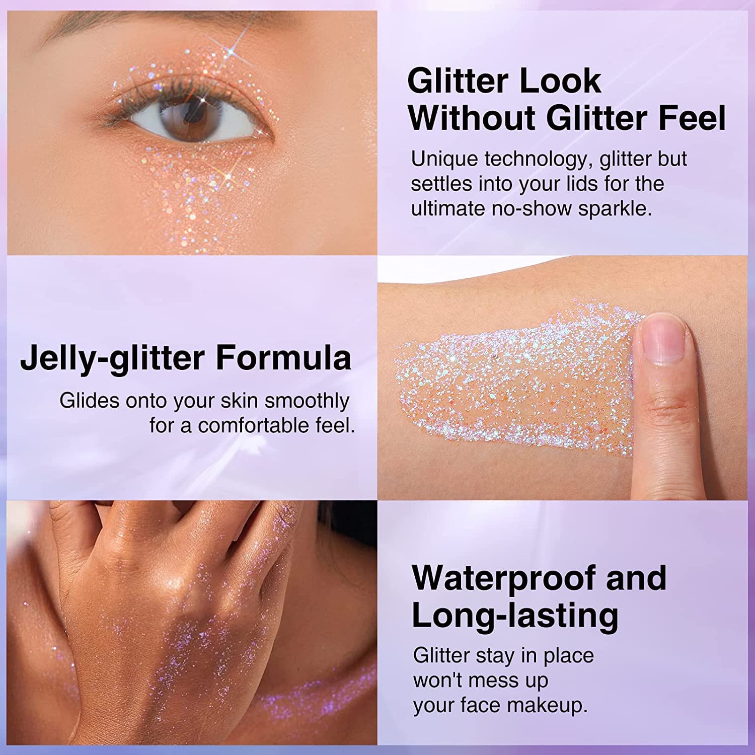 Melemando Holographic Body Glitter Gel 8 Colors Changing Ultra-fine Glitter Gel Long Lasting Waterproof Glitter Gel Makeup for Face Body Lip and Hair (Color 01)