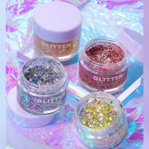 Melemando Holographic Body Glitter Gel 8 Colors Changing Ultra-fine Glitter Gel Long Lasting Waterproof Glitter Gel Makeup for Face Body Lip and Hair (Color 01)