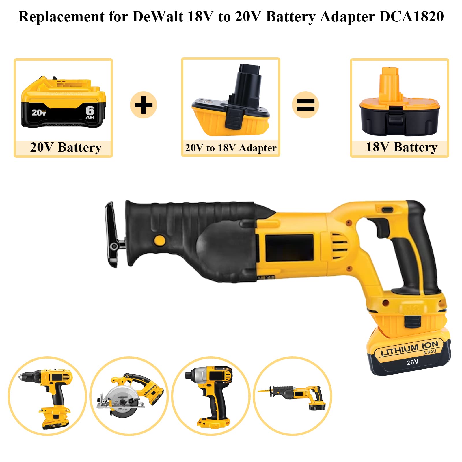 DCA1820 Adapter Compatible with Dewalt 18V Battery Tools, Compatible with Dewalt 20V Max Lithium Battery DCB203 DCB204 to 18V XRP NiCad NiMh Batteries DC9096